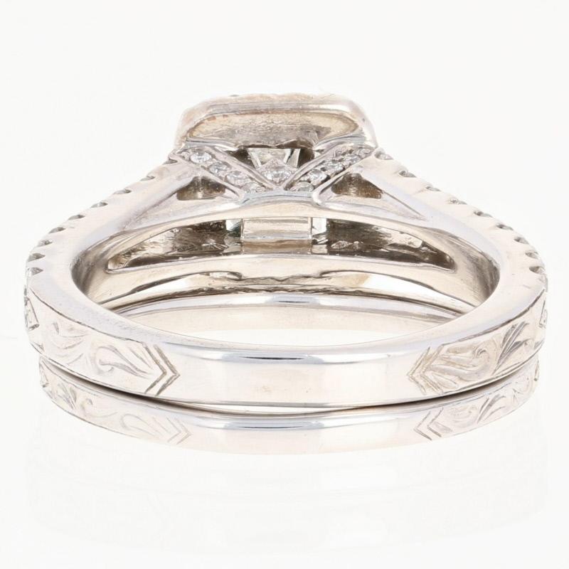 Emerald Cut Neil Lane Diamond Halo Ring and Wedding Band 14 Karat White Gold 1.54 Carat