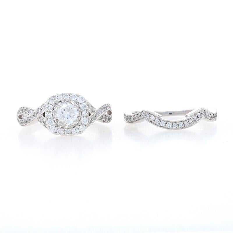Round Cut Neil Lane Diamond Halo Engagement Ring & Wedding Band - White Gold 14k 1.23ctw For Sale