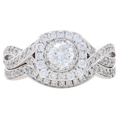 Used Neil Lane Diamond Halo Engagement Ring & Wedding Band - White Gold 14k 1.23ctw