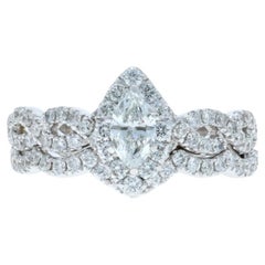 Neil Lane Anillo de compromiso con halo de diamantes y alianza de boda Oro blanco 14k Marq 1,00ctw