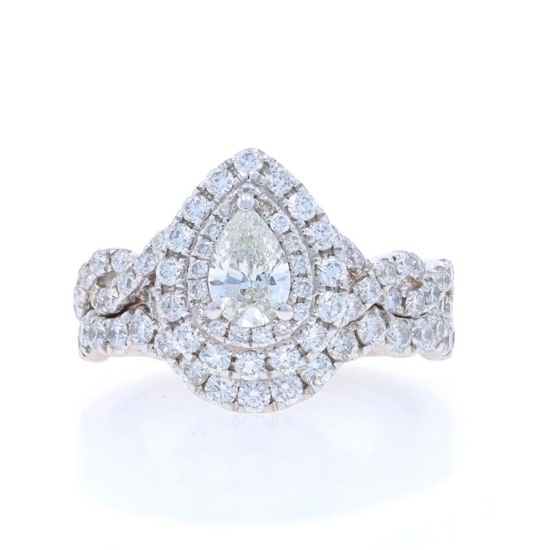 Retail Price: $8049

Size: 5 3/4
Sizing Fee: Up 2 1/2 sizes for $80 or Down 1/2 a size for $50

Brand: Neil Lane

Metal Content: 14k White Gold

Stone Information

Natural Diamonds
Carat(s): 1.87ctw
Cut: Pear & Round Brilliant
Color: G - H
Clarity: