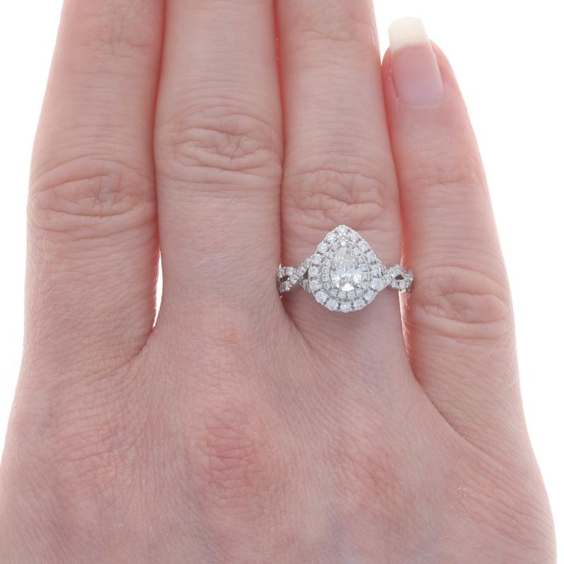 Pear Cut Neil Lane Diamond Halo Engagement Ring & Wedding Band WhiteGold 14k Pear 1.87ctw For Sale