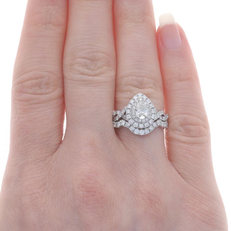 Neil Lane Diamond Halo Engagement Ring & Wedding Band WhiteGold 14k Pear 1.87ctw In Excellent Condition For Sale In Greensboro, NC