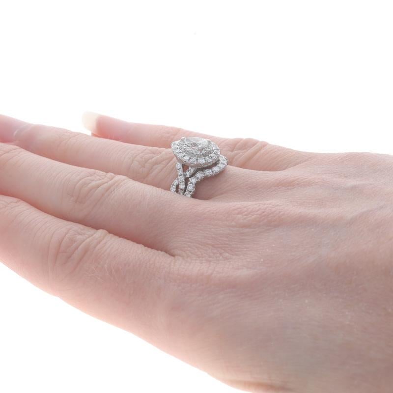 Women's Neil Lane Diamond Halo Engagement Ring & Wedding Band WhiteGold 14k Pear 1.87ctw For Sale
