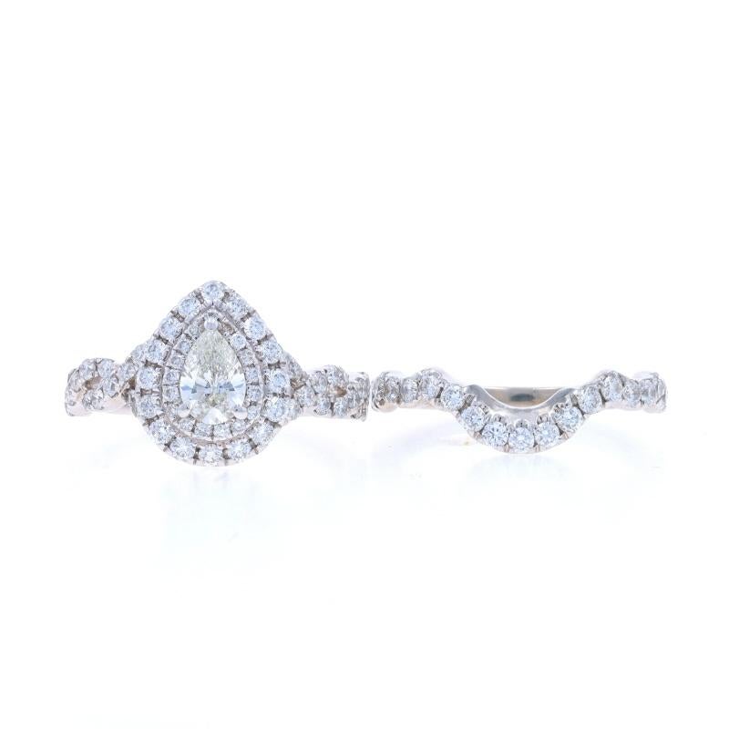 Neil Lane Diamond Halo Engagement Ring & Wedding Band WhiteGold 14k Pear 1.87ctw For Sale 1