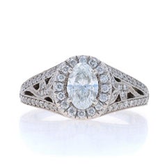 Neil Lane Diamond Halo Engagement Ring - White Gold 14k Oval 1.45ctw GIA Leaves