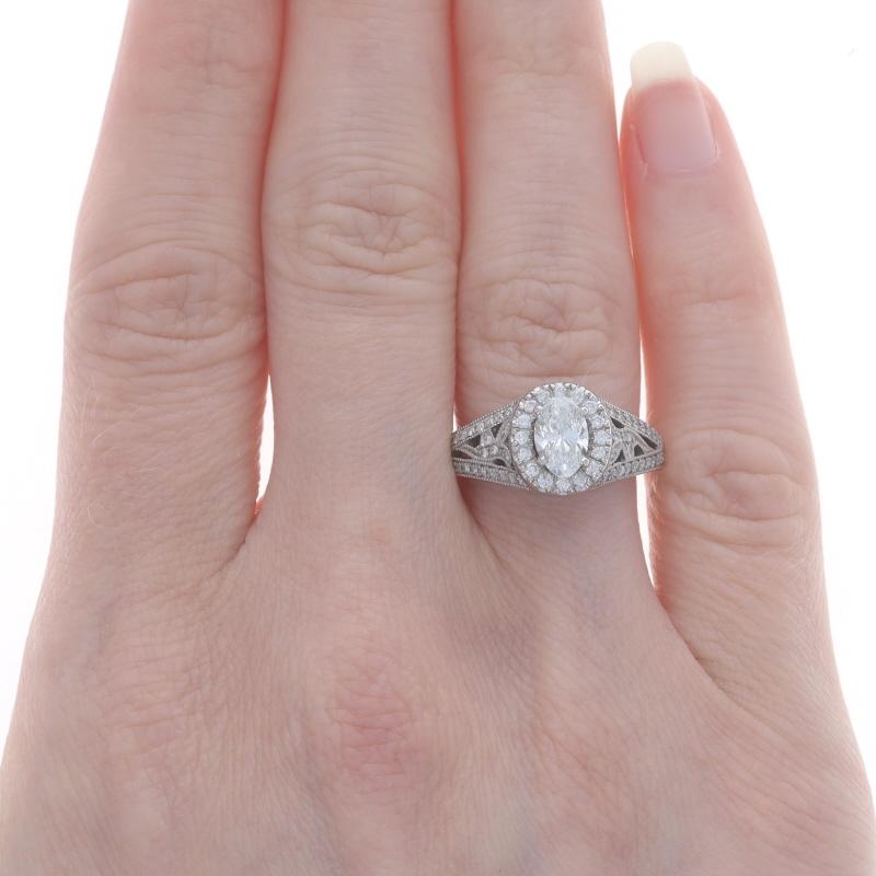 Oval Cut Neil Lane Diamond Halo Engagement Ring - White Gold 14k Oval 1.45ctw GIA Leaves For Sale