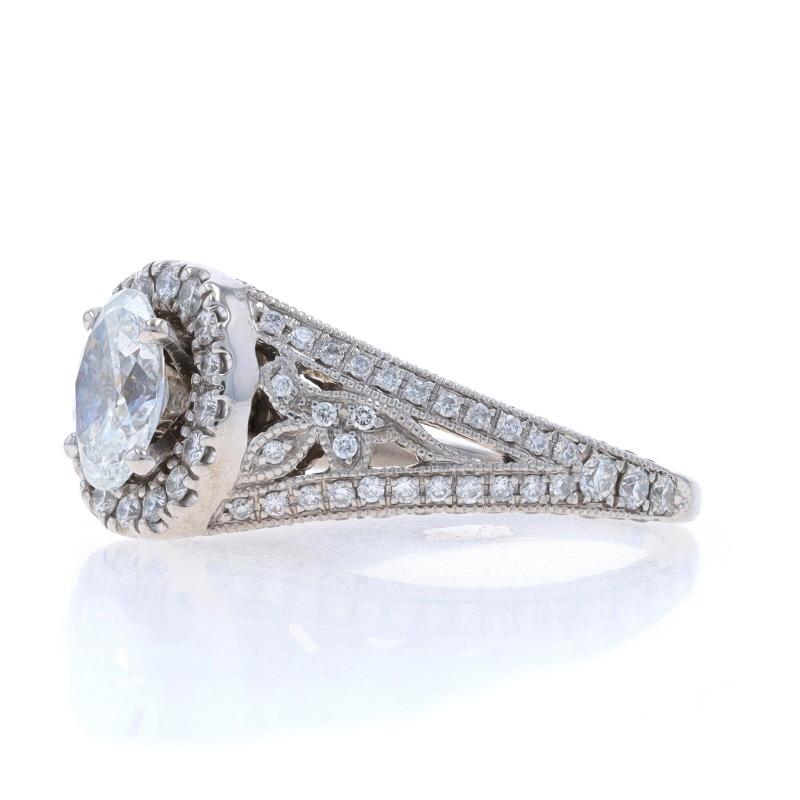 Neil Lane Diamond Halo Engagement Ring - White Gold 14k Oval 1.45ctw GIA Leaves In Excellent Condition For Sale In Greensboro, NC