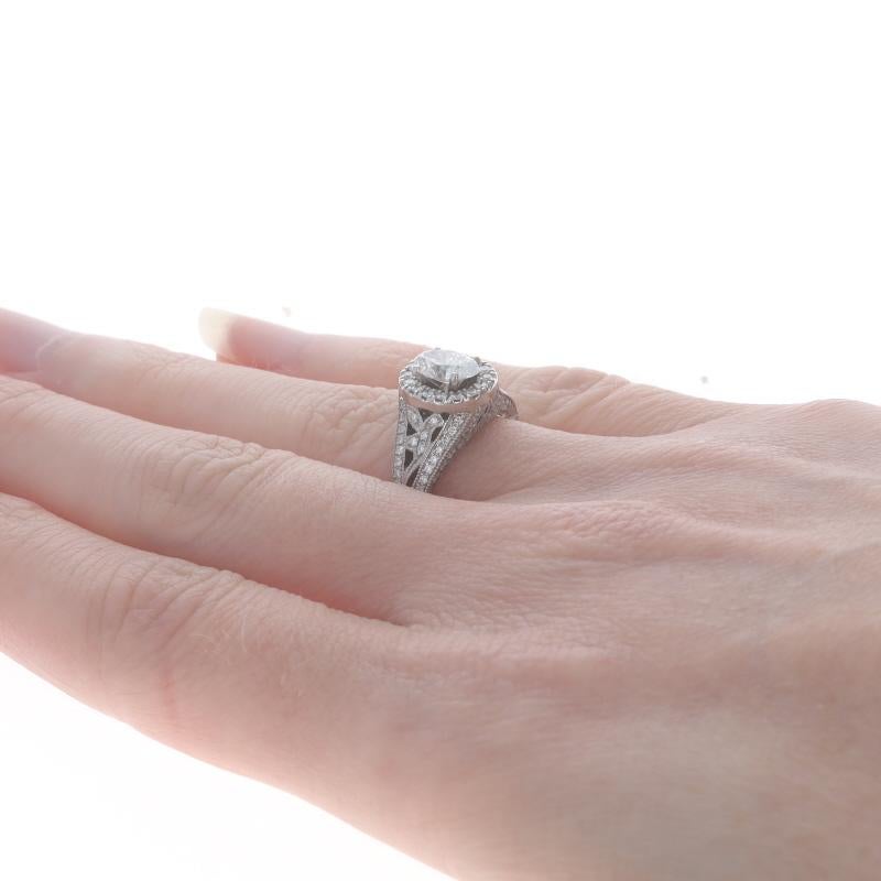 Women's Neil Lane Diamond Halo Engagement Ring - White Gold 14k Oval 1.45ctw GIA Leaves For Sale