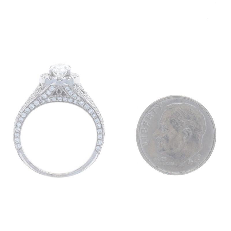 Neil Lane Diamond Halo Engagement Ring - White Gold 14k Oval 1.45ctw GIA Leaves For Sale 1