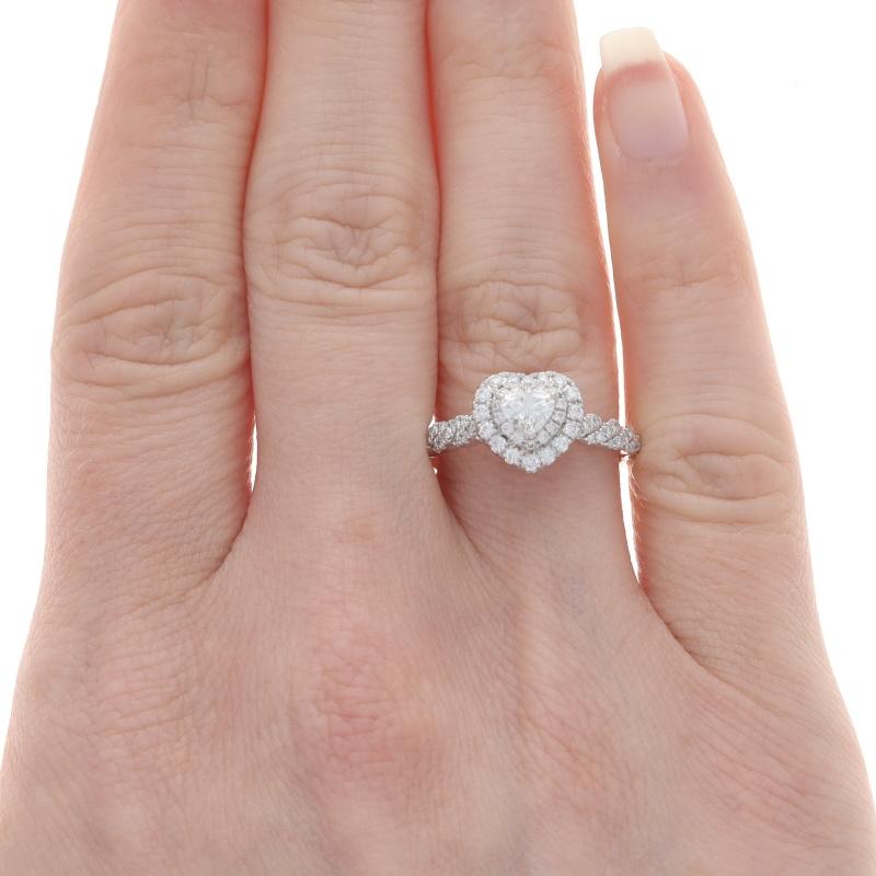 Round Cut Neil Lane Diamond Heart Halo Engagement Ring &Wedding Band White Gold 14k 7/8ctw