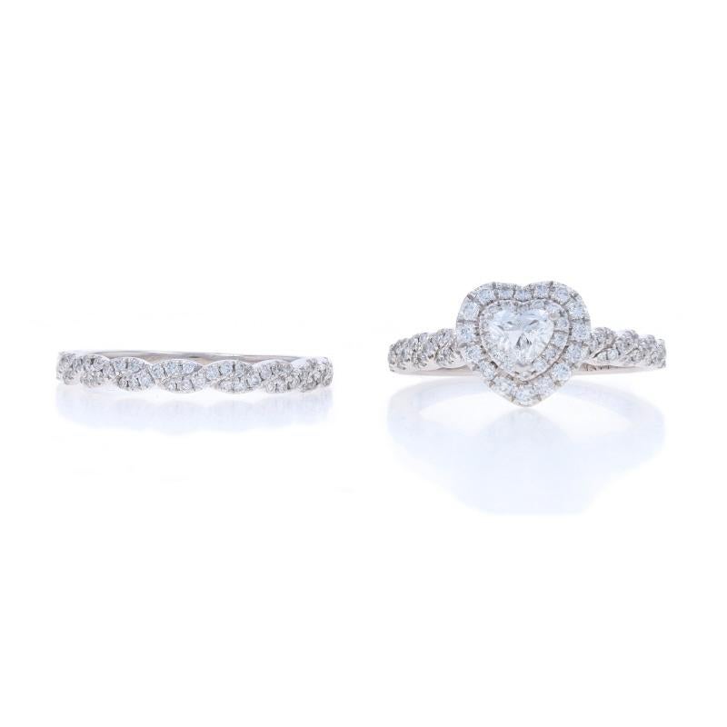 Neil Lane Anello di fidanzamento con cuore aureolato e fascia nuziale in oro bianco 14k 7/8ctw in vendita 2