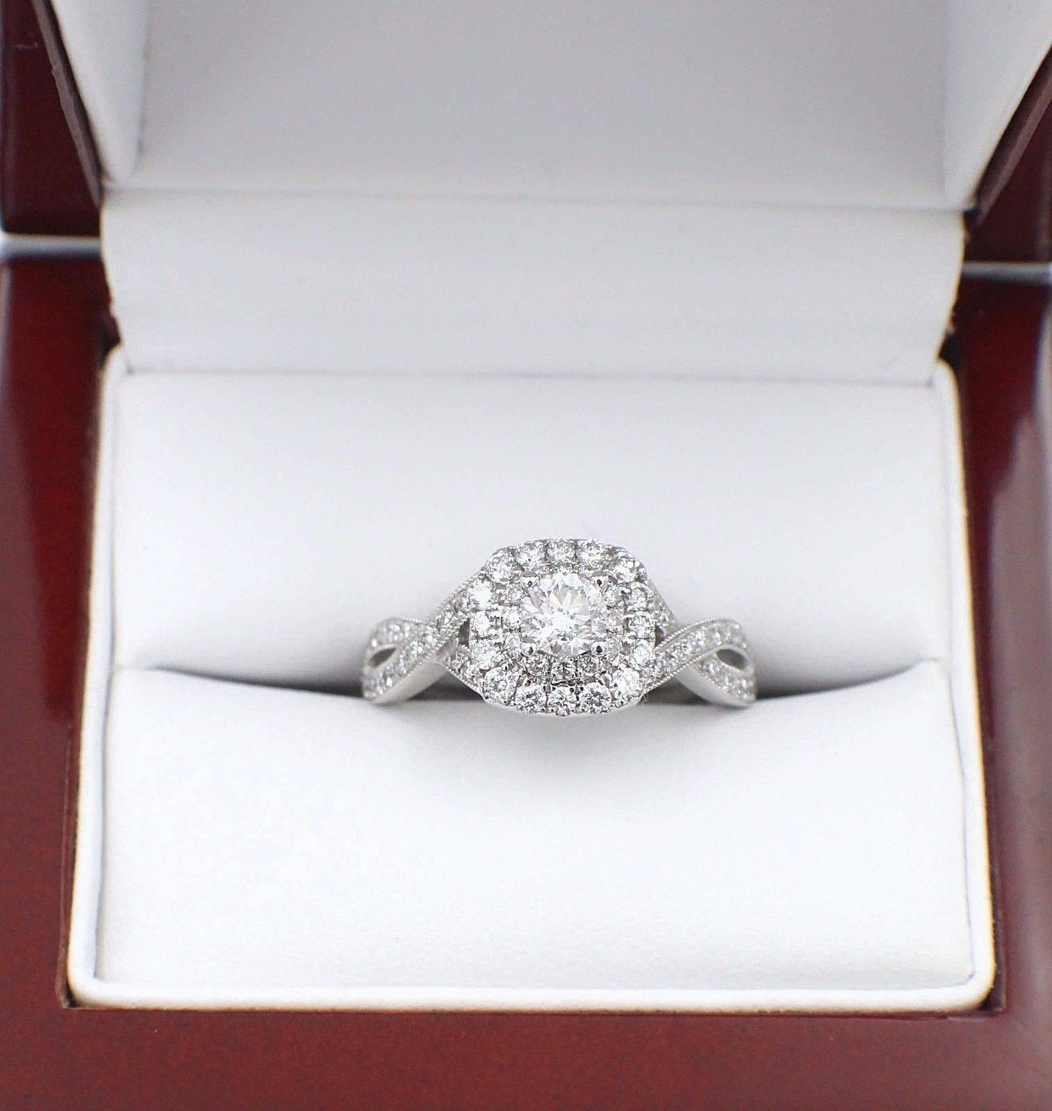 Neil Lane Diamond Ring Round 3/4 Carat Double Halo Twist 14 Karat White Gold 3