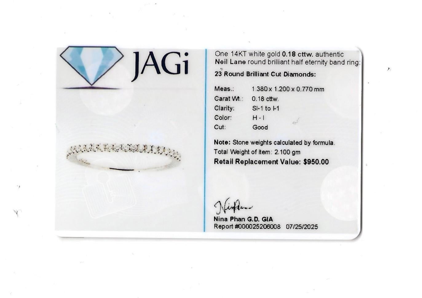 Neil Lane's Diamond Semi-Eternity Narrow Stacking Band Ring in 14 Karat Weißgold im Angebot 6