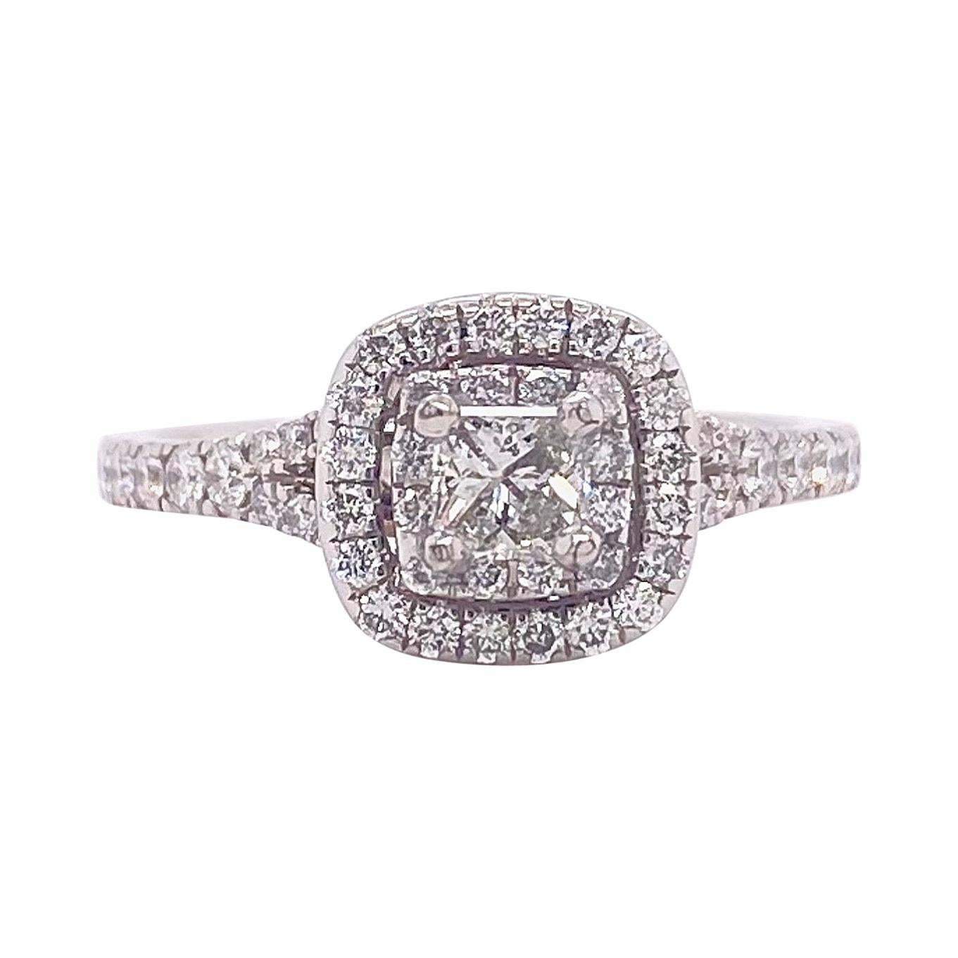Neil Lane Bague de fiançailles en or blanc 14 carats avec double halo de diamants princesse 1 carat en vente