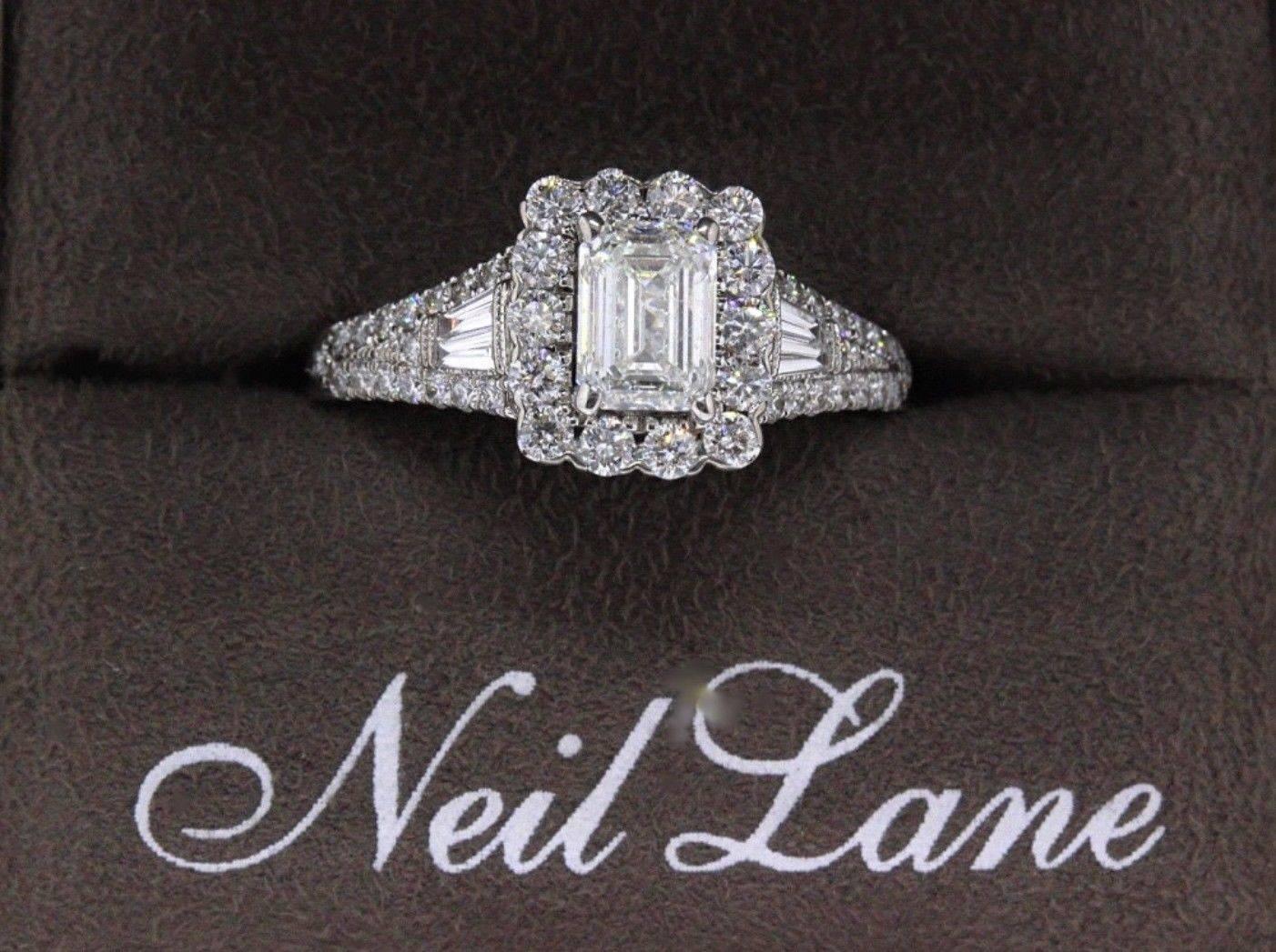 Neil Lane Emerald Cut Diamond 1 7/8 Carat Engagement Ring 14 Karat White Gold 4