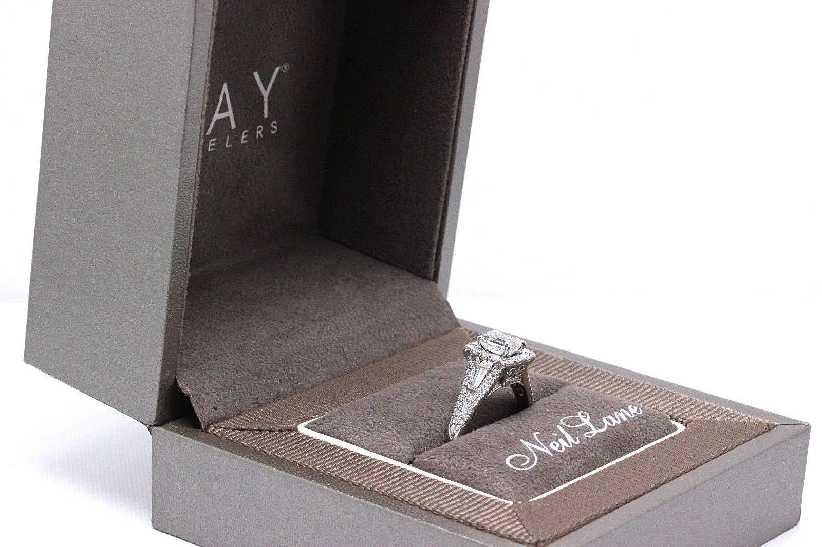 Neil Lane Emerald Cut Diamond 1 7/8 Carat Engagement Ring 14 Karat White Gold 5