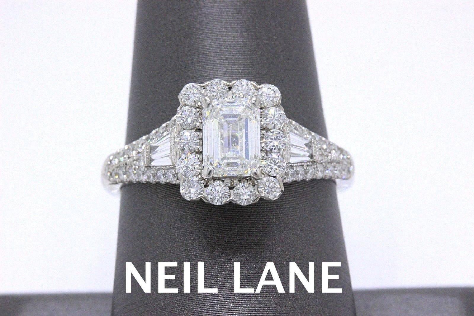 NEIL LANE BRIDAL ENGAGEMENT RING
Style:  Emerald Diamond 1 7/8 TCW 
Stock Number:  940290719
Metal:  14KT White Gold
Size:  7 - Sizable 
Total Carat Weight:  1 7/8 TCW / 1.875 TCW
Diamond Shape:  Emerald Cut Diamond 1.00 CTS 
Diamond Color &