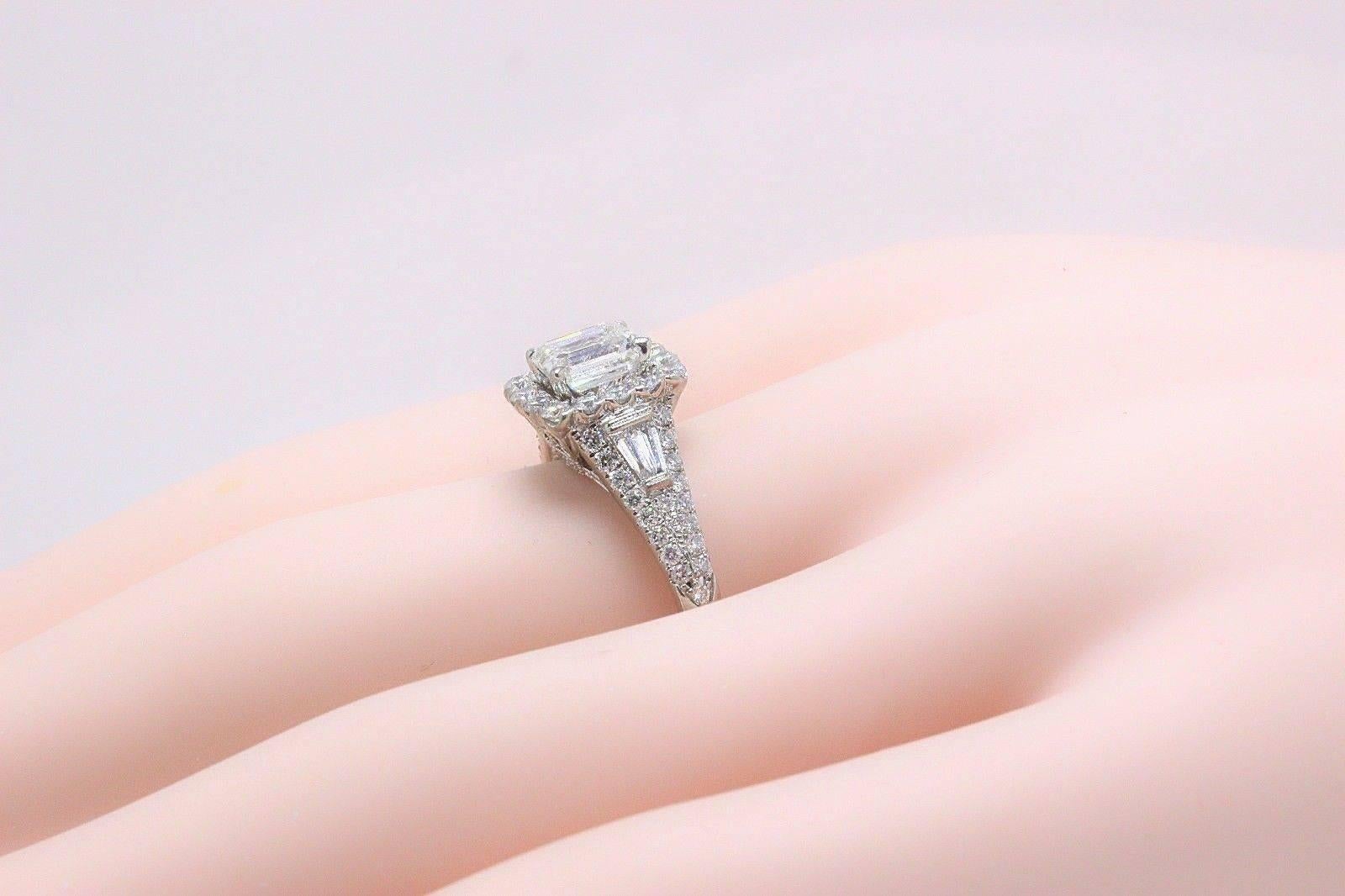 Women's Neil Lane Emerald Cut Diamond 1 7/8 Carat Engagement Ring 14 Karat White Gold
