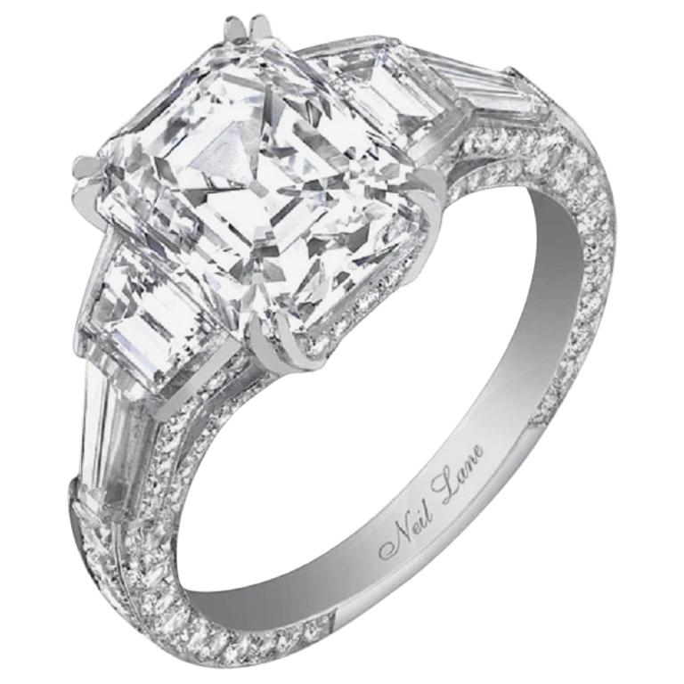 Neil Lane Couture Design Emerald-Cut Diamond, Platinum Ring For Sale at ...