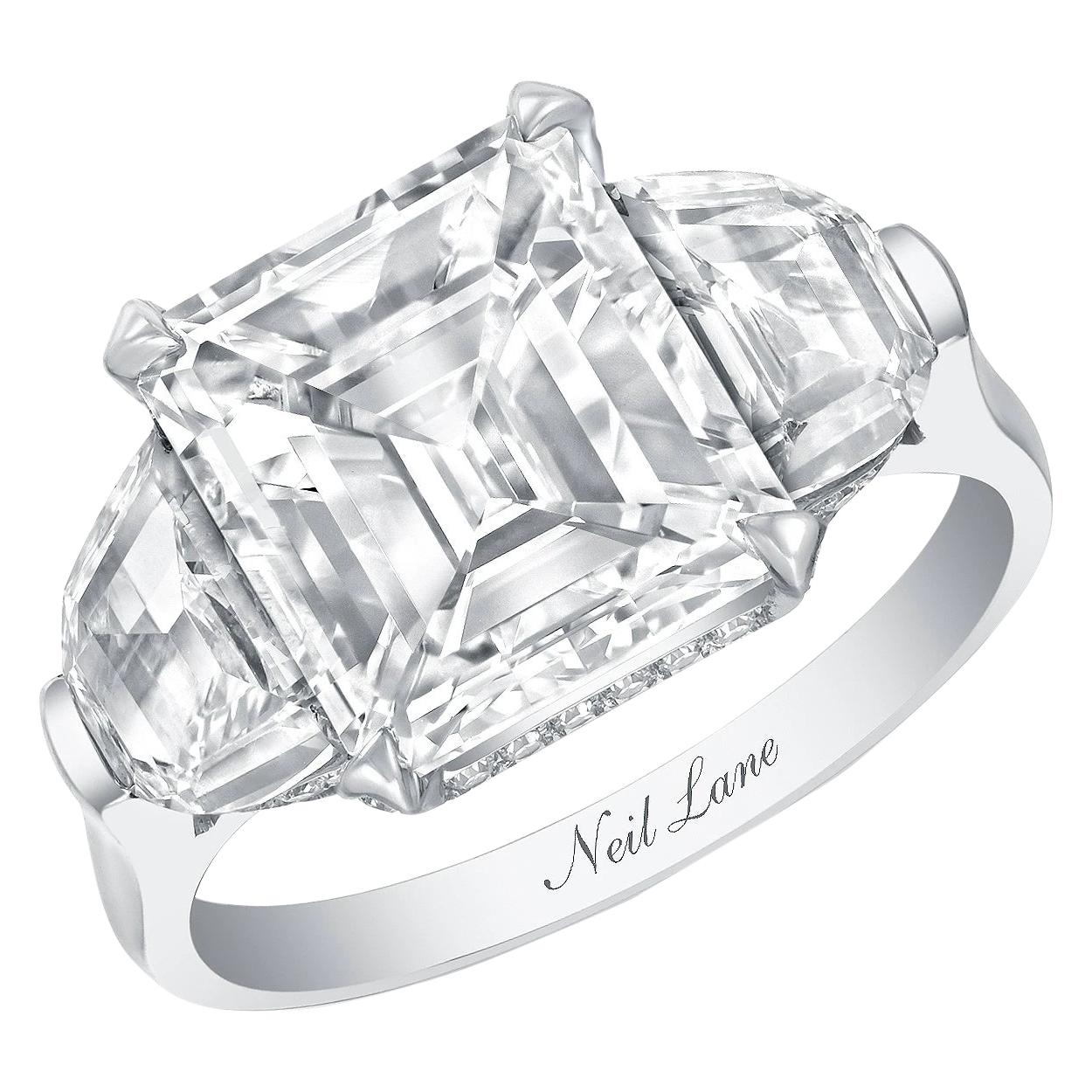 Neil Lane Couture Design Emerald-Cut Diamond, Platinum Ring For Sale