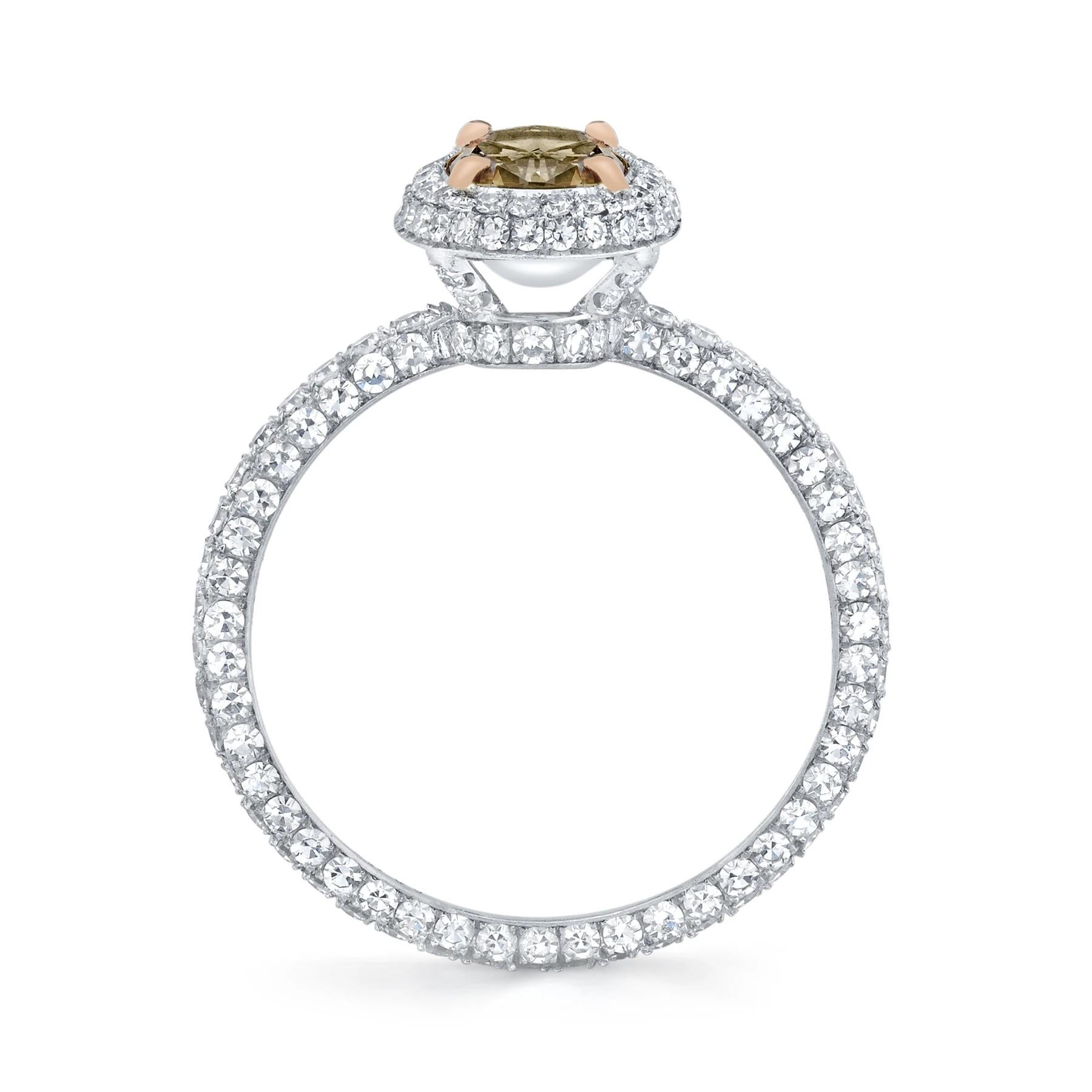 Artisan Neil Lane Couture Design Fancy Color Oval Brilliant-Cut Diamond, Platinum Ring For Sale