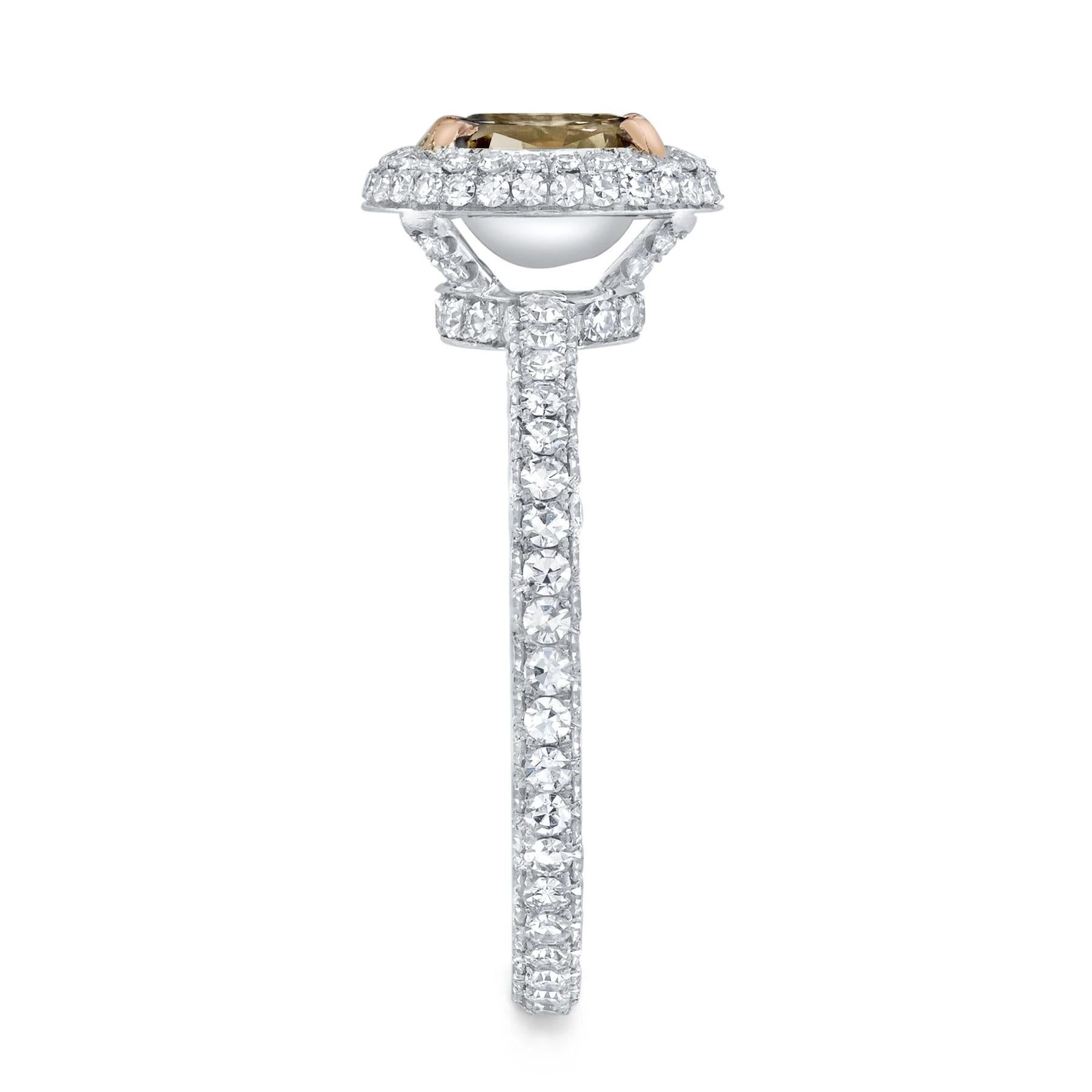 Oval Cut Neil Lane Couture Design Fancy Color Oval Brilliant-Cut Diamond, Platinum Ring For Sale