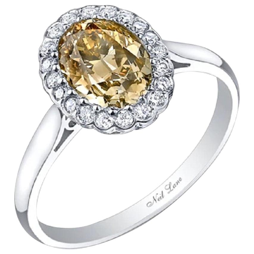 Neil Lane Couture Design Fancy Color Oval Brilliant-Cut Diamond, Platinum Ring For Sale