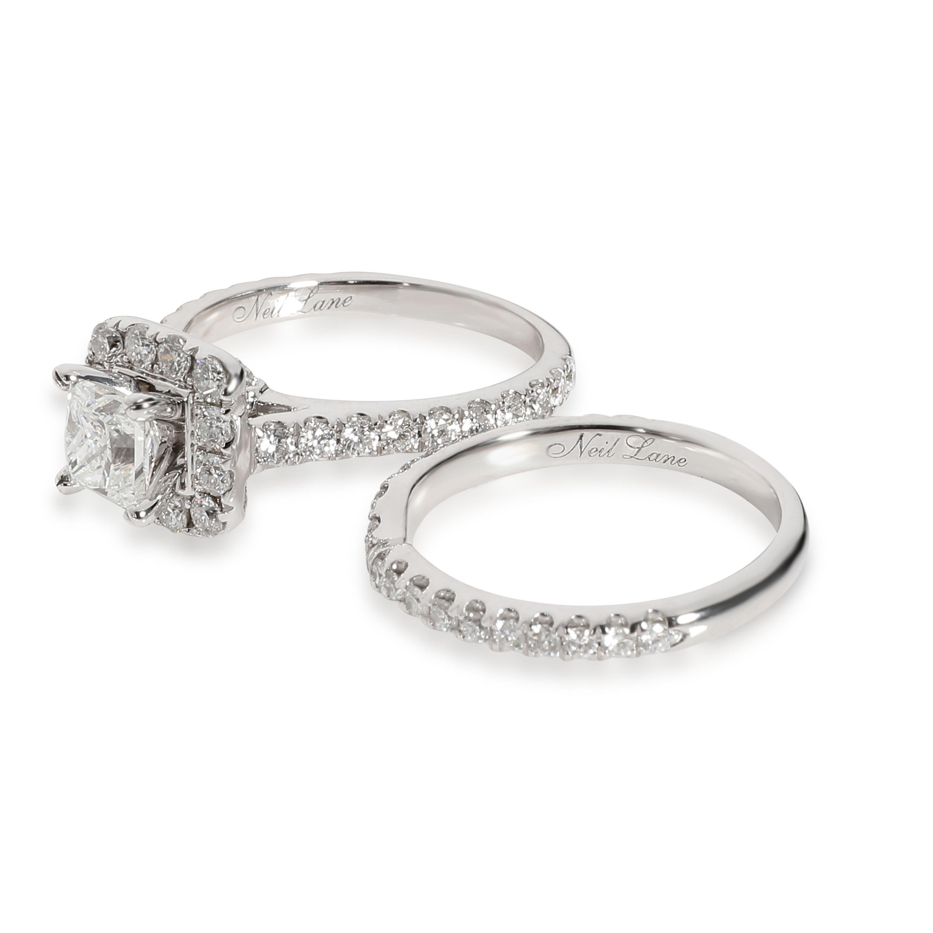 Modern Neil Lane Halo Princess Diamond Engagement Set in 14K White Gold 2.5 CTW