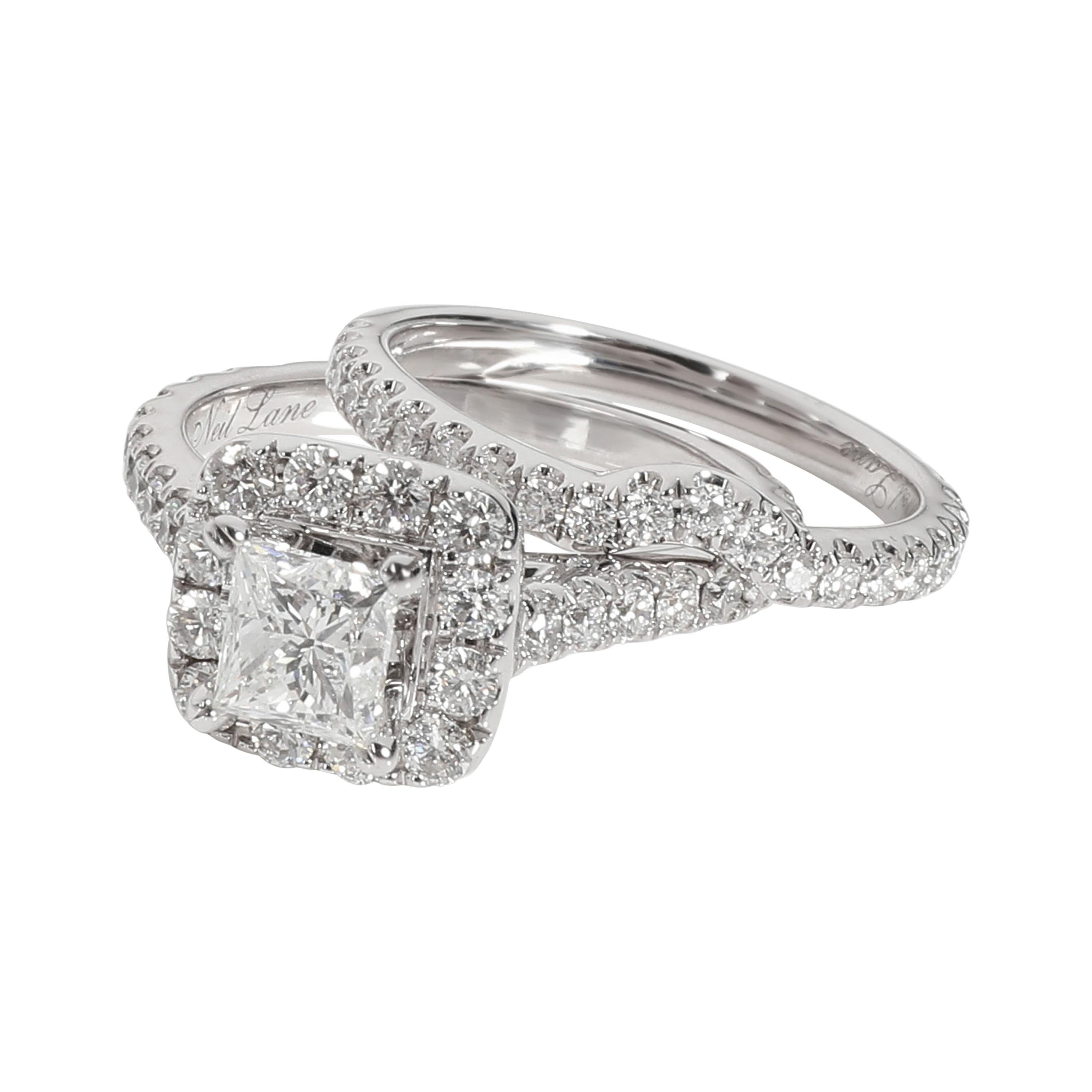 Neil Lane Halo Princess Diamond Engagement Set in 14K White Gold 2.5 CTW