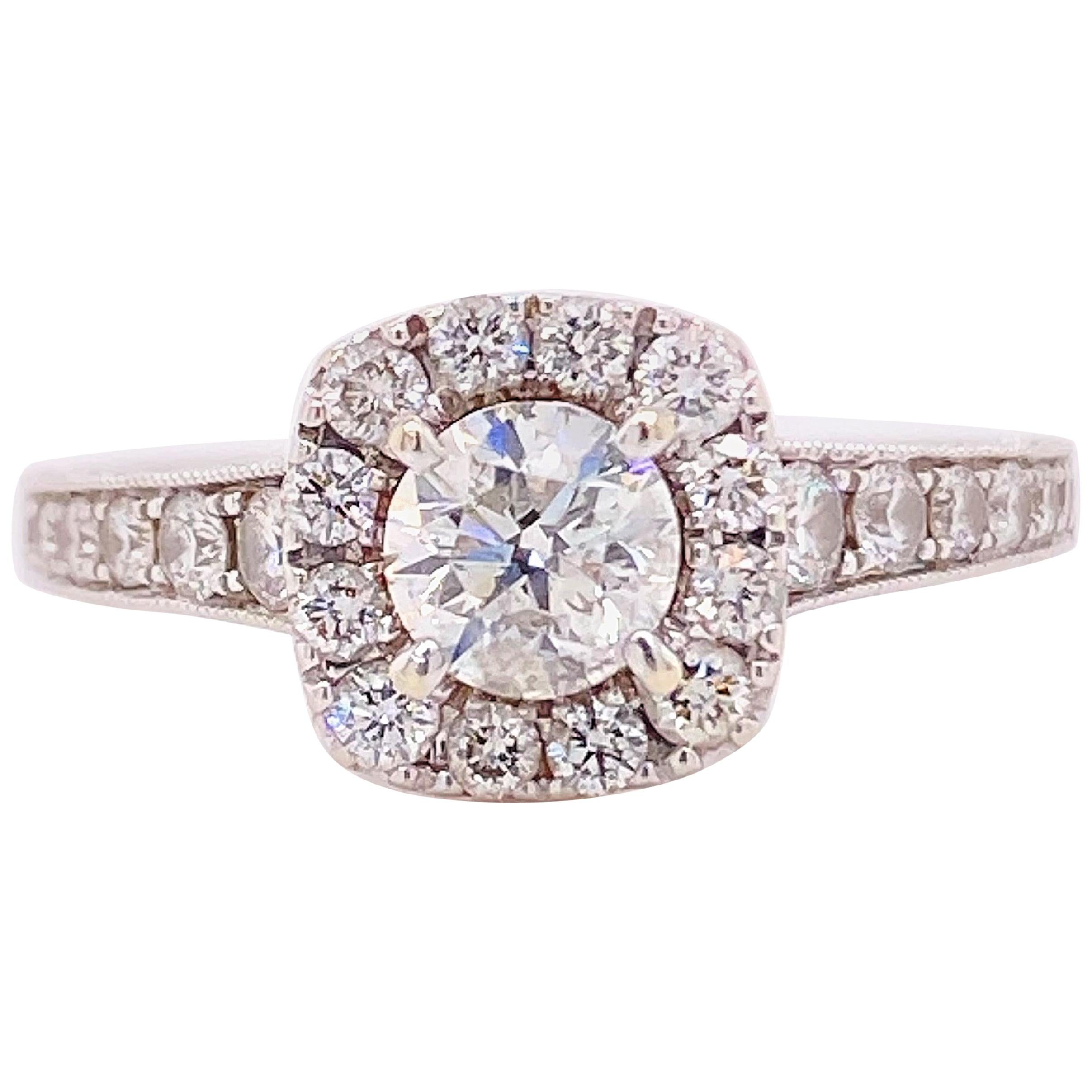 Neil Lane Halo Round Diamond 1 1/6 Carat Engagement Ring 14 Karat White Gold For Sale