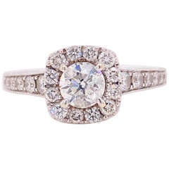 Neil Lane Halo Round Diamond 1 1/6 Carat Engagement Ring 14 Karat White Gold