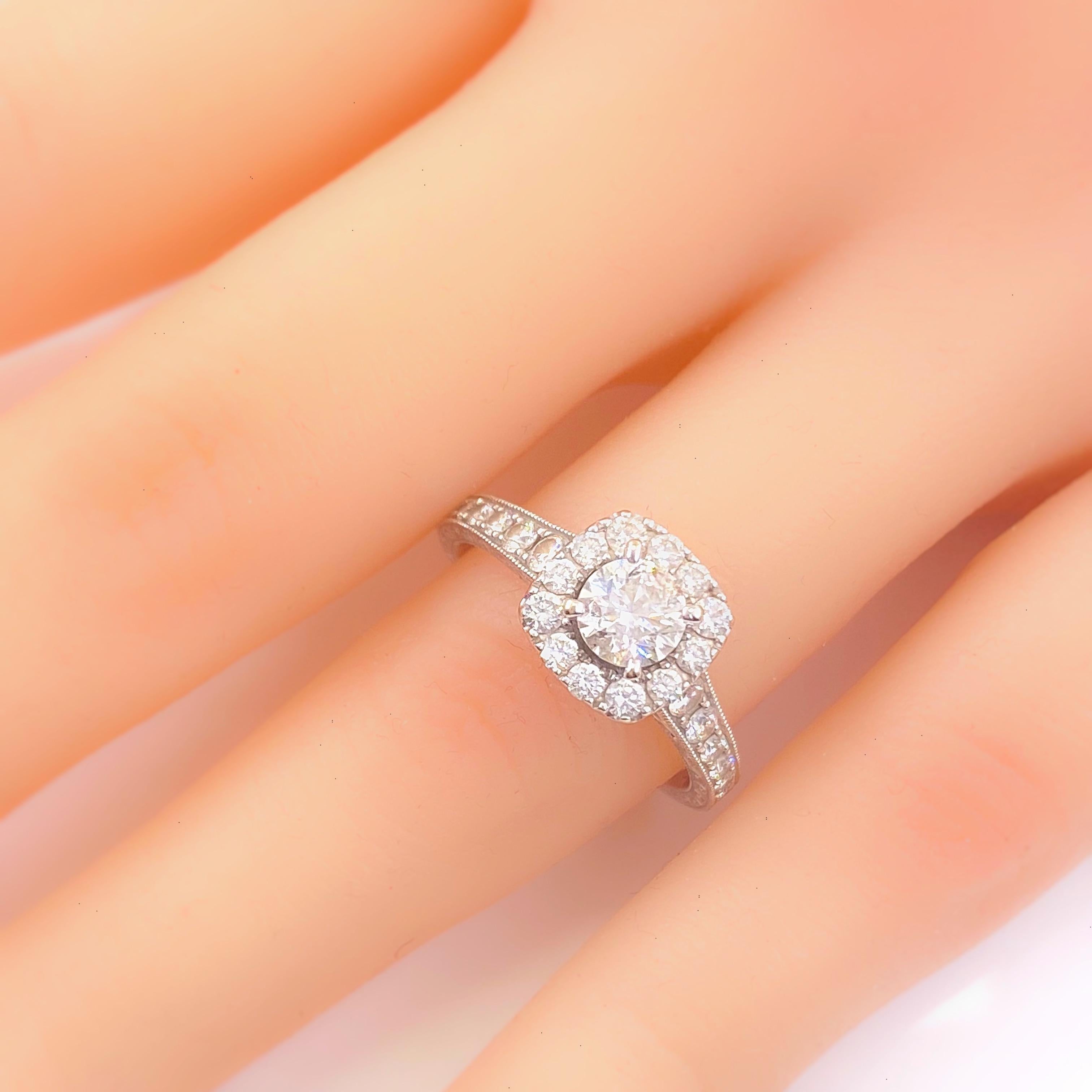 Women's Neil Lane Halo Round Diamond 1 1/6 Carat Engagement Ring 14 Karat White Gold For Sale