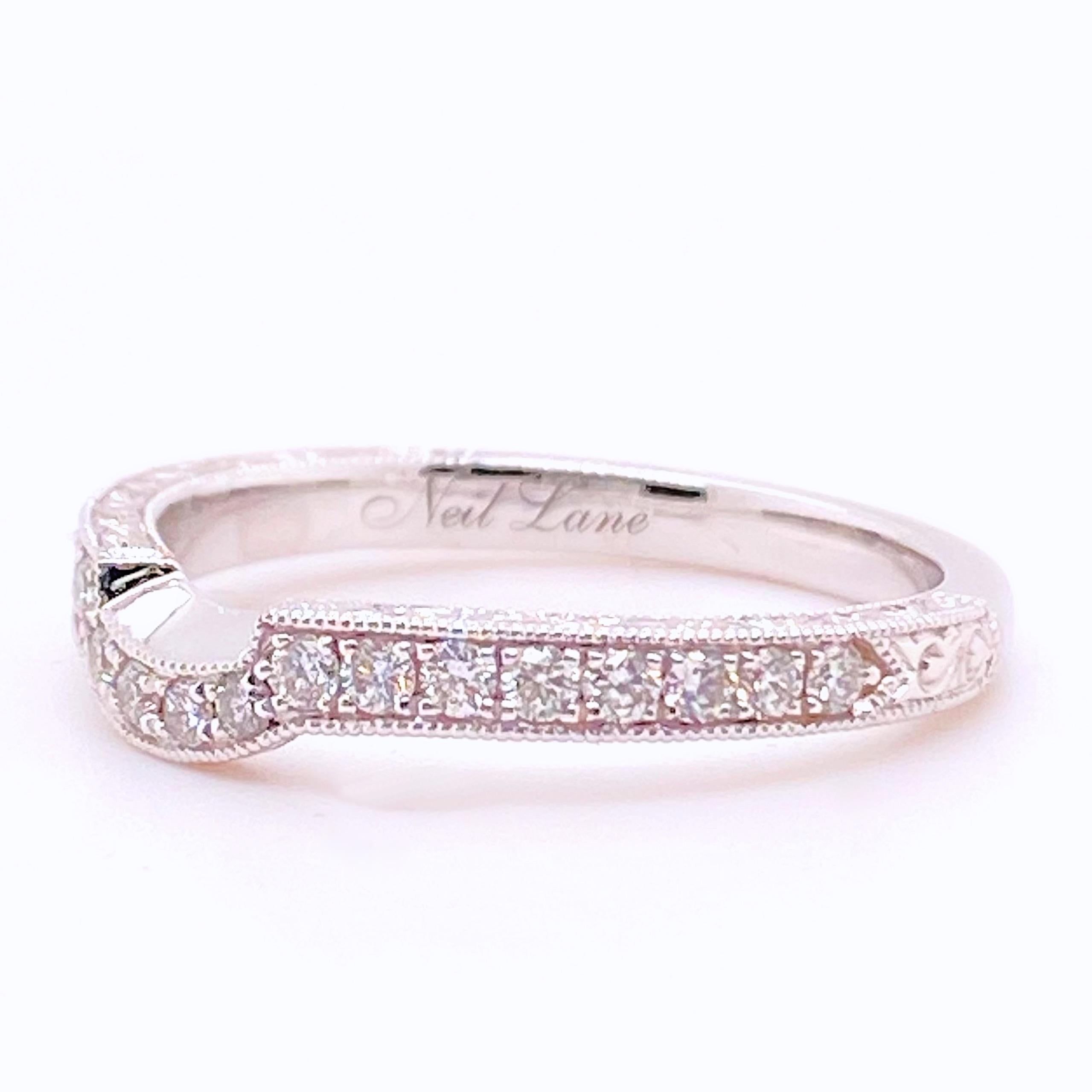 Neil Lane Milgrain 1/3 Carat Diamond Band Ring 14 Karat White Gold In Excellent Condition In San Diego, CA