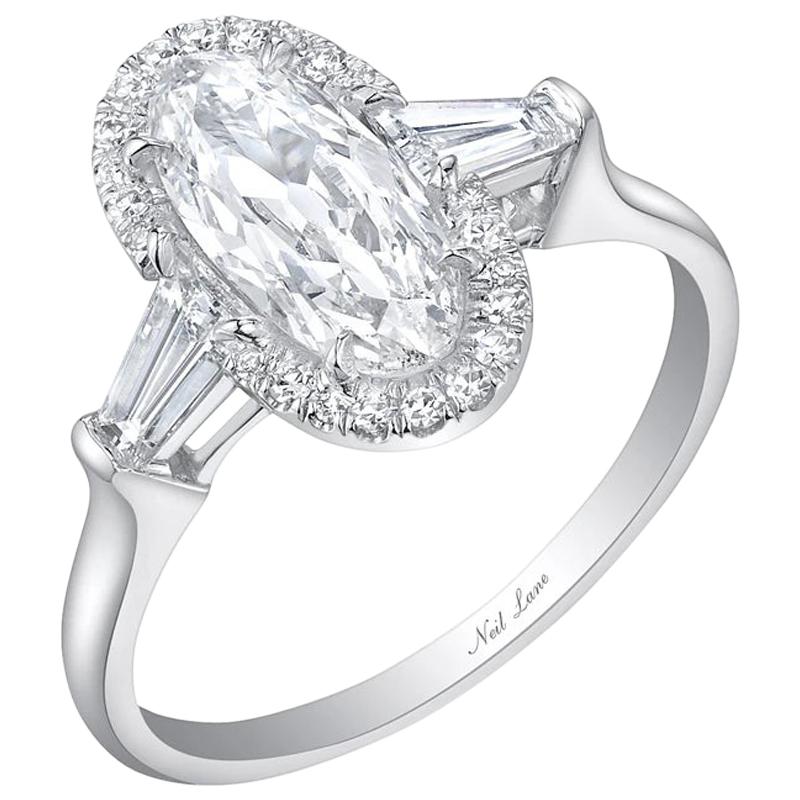 Neil Lane Couture Design Moval Shaped Diamond, Platinum Engagement Ring For Sale