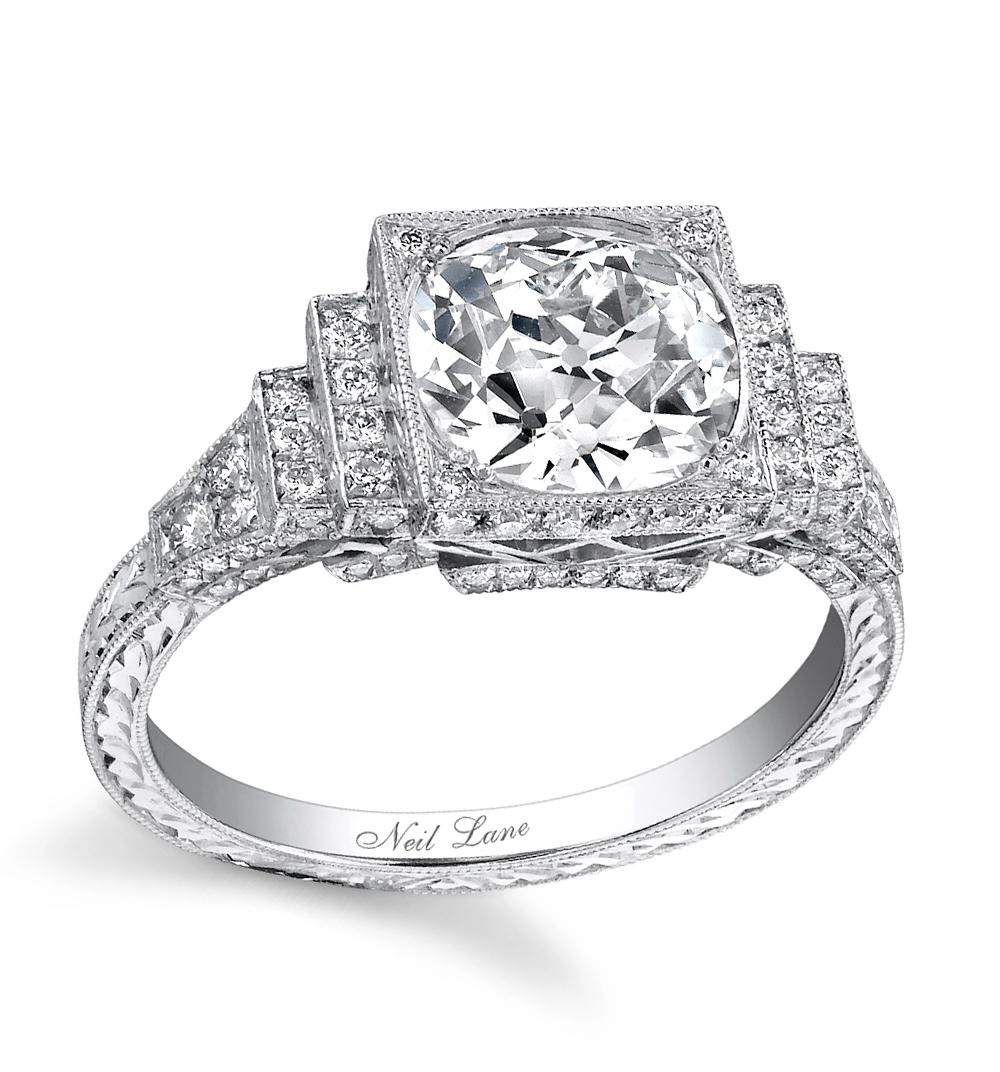 Art Deco Neil Lane Couture Design Old European-Cut Diamond, Platinum Ring For Sale