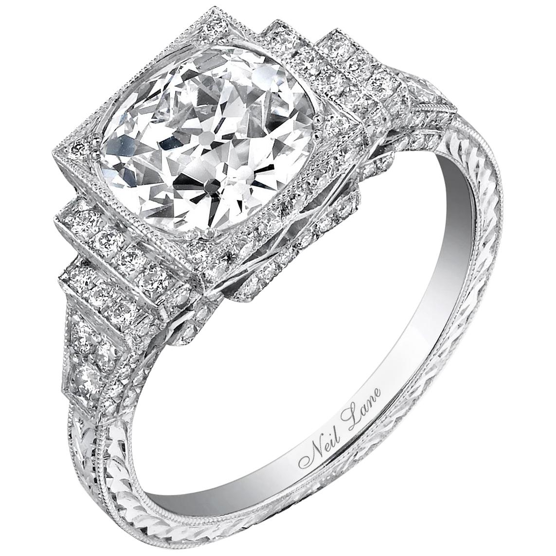 Neil Lane Couture Design Old European-Cut Diamond, Platinum Ring For Sale