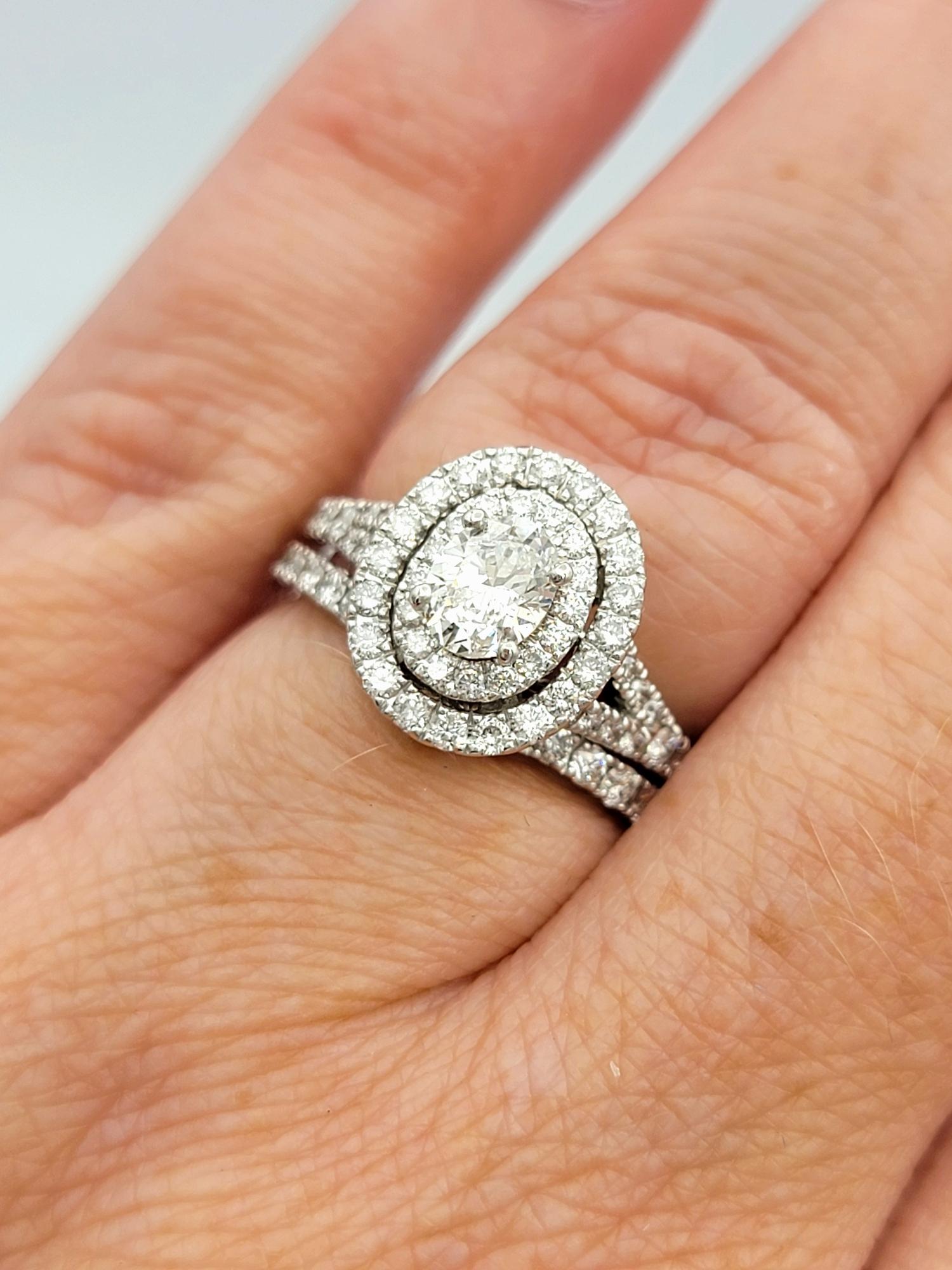 Neil Lane Oval Cut Diamond Double Halo Wedding Ring Set in 14 Karat White Gold For Sale 5