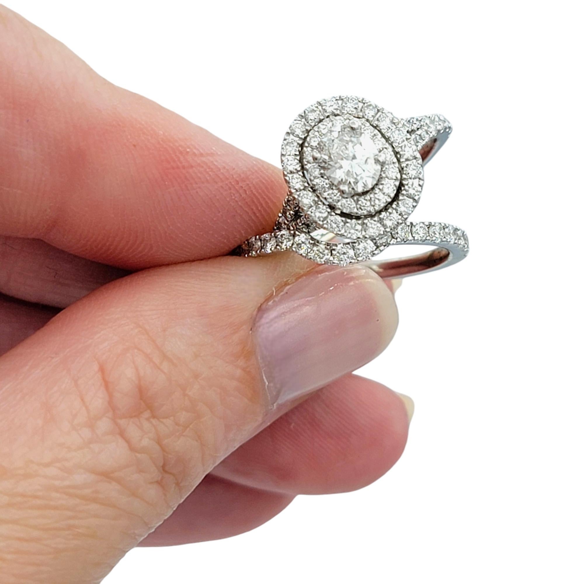 Neil Lane Oval Cut Diamond Double Halo Wedding Ring Set in 14 Karat White Gold For Sale 6