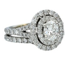 Neil Lane Oval Cut Diamond Double Halo Wedding Ring Set in 14 Karat White Gold