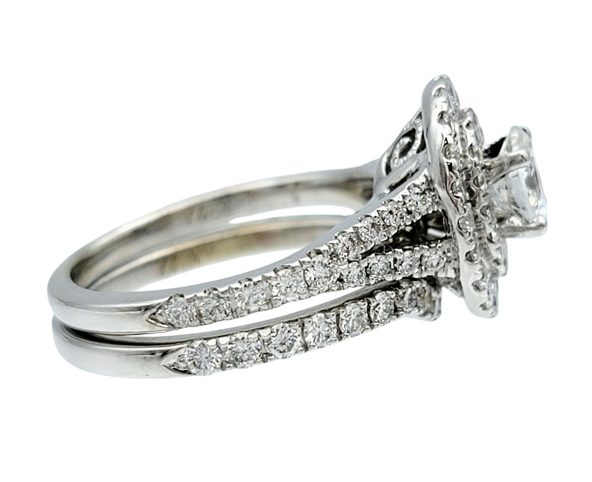 Neil Lane Oval Cut Diamond Double Halo Wedding Ring Set in 14 Karat White Gold In Good Condition For Sale In Scottsdale, AZ