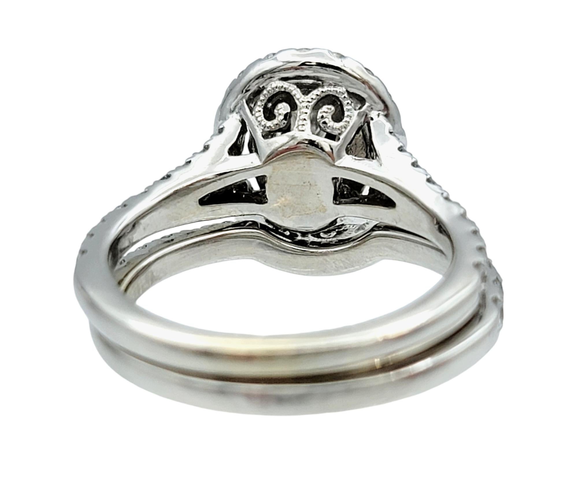 Neil Lane Oval Cut Diamond Double Halo Wedding Ring Set in 14 Karat White Gold For Sale 2