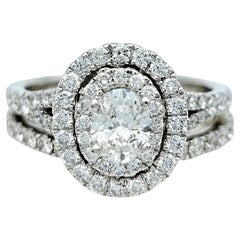 Used Neil Lane Oval Cut Diamond Double Halo Wedding Ring Set in 14 Karat White Gold