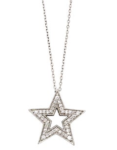 Neil Lane Pave Diamond Open Star Pendant Necklace in 14 Karat White Gold