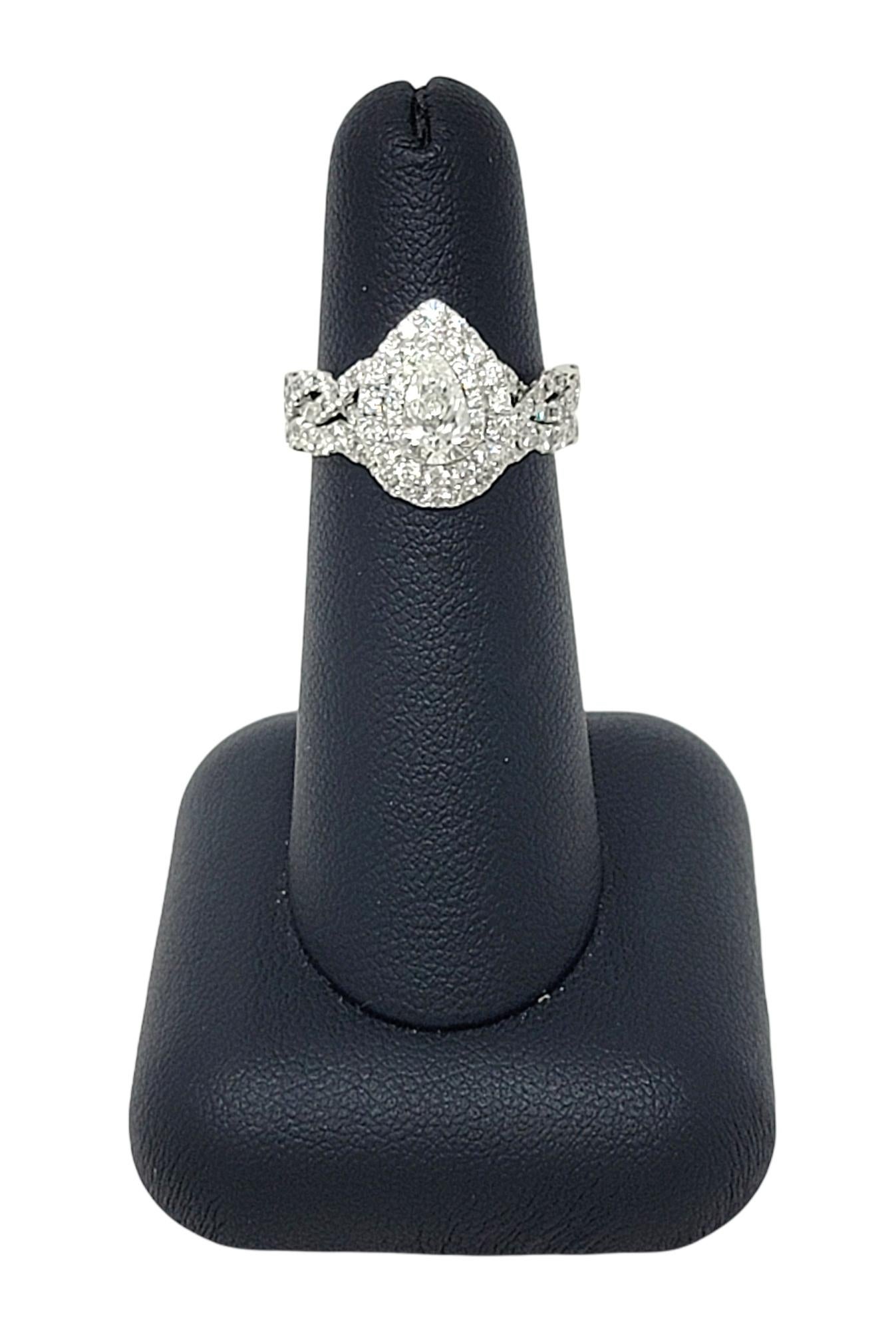 Neil Lane Pear and Round Diamond Halo Wedding Ring Set in 14 Karat White Gold 2