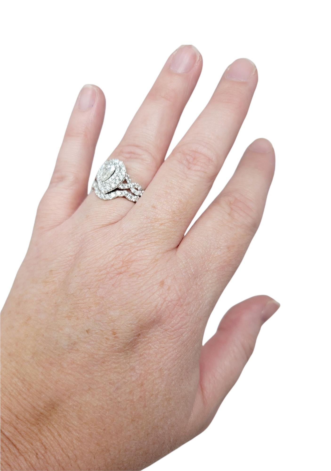 Neil Lane Pear and Round Diamond Halo Wedding Ring Set in 14 Karat White Gold 6