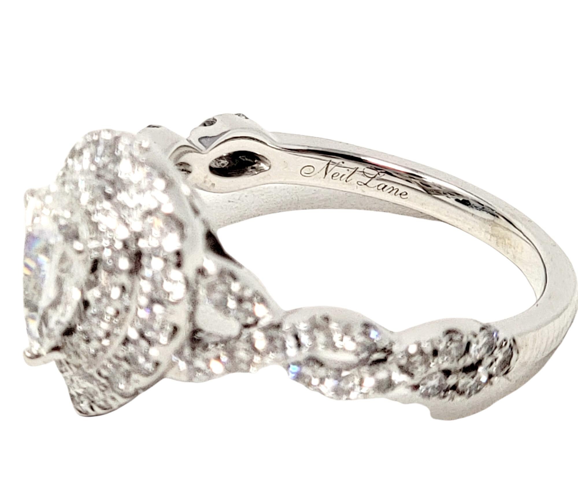 Neil Lane Pear and Round Diamond Halo Wedding Ring Set in 14 Karat White Gold 9