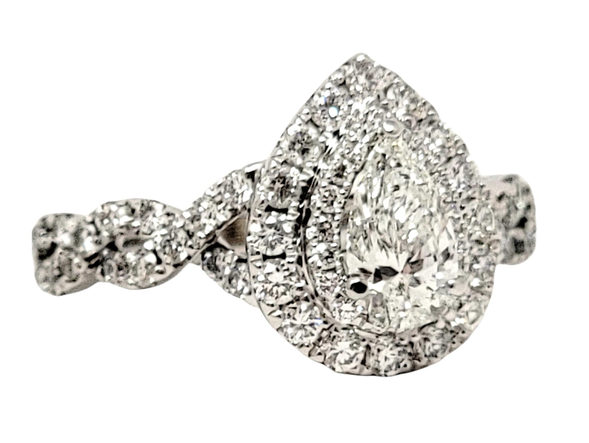 Pear Cut Neil Lane Pear and Round Diamond Halo Wedding Ring Set in 14 Karat White Gold
