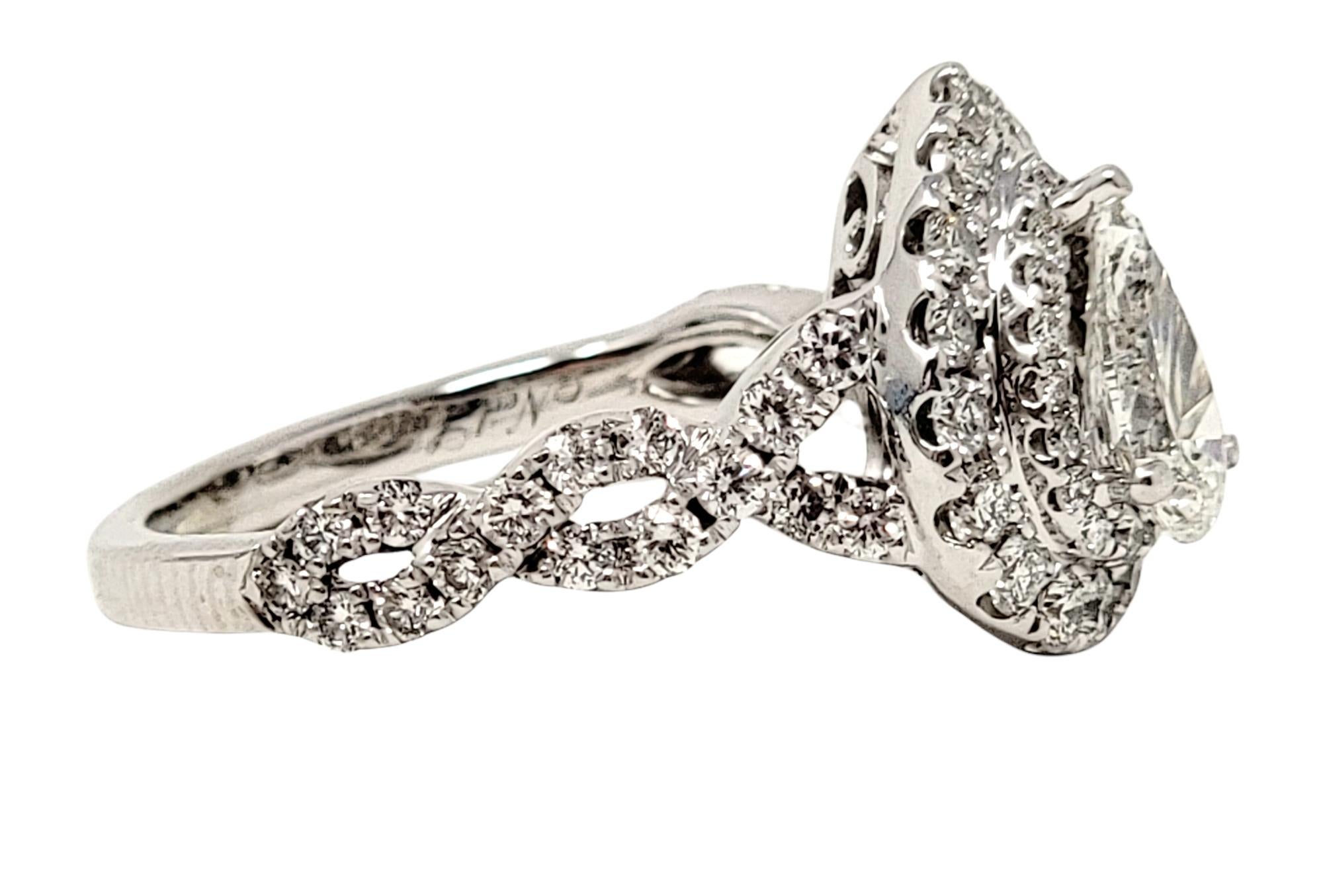 Neil Lane Pear and Round Diamond Halo Wedding Ring Set in 14 Karat White Gold In Good Condition In Scottsdale, AZ