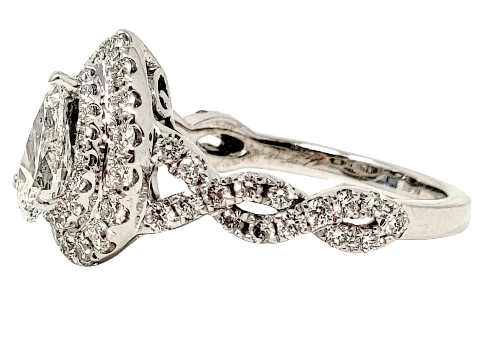 Women's Neil Lane Pear and Round Diamond Halo Wedding Ring Set in 14 Karat White Gold